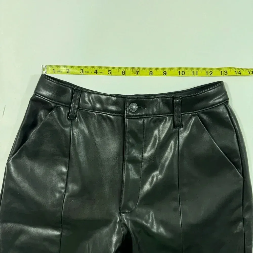 Abercrombie The Skinny Ultra High Rise Pants Faux Leather Black Split Hem - Image 11