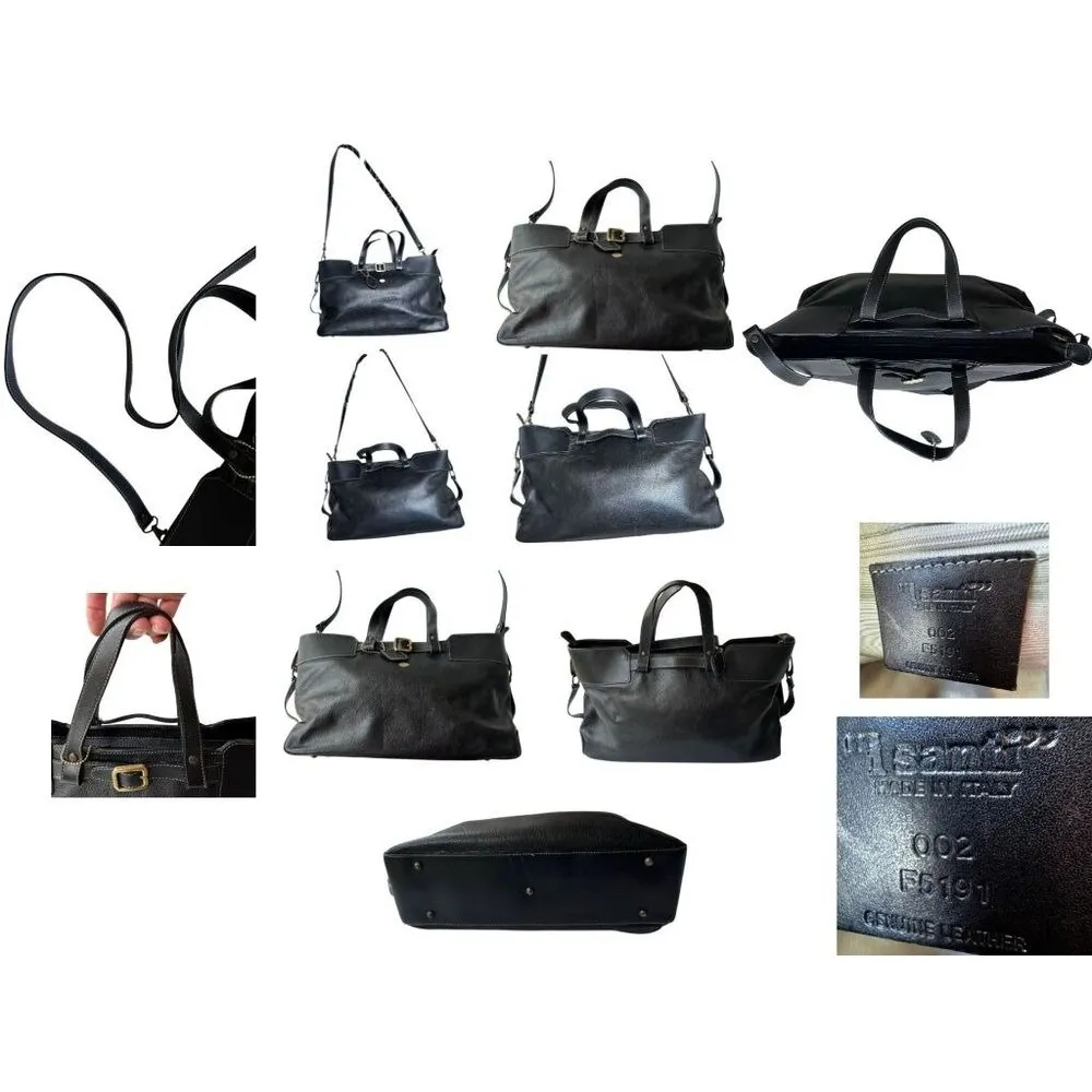 Isanti Leather Crossbody Bag Navy Top Zip Tote Handles Logo Code Italy Travel Blue - Image 7