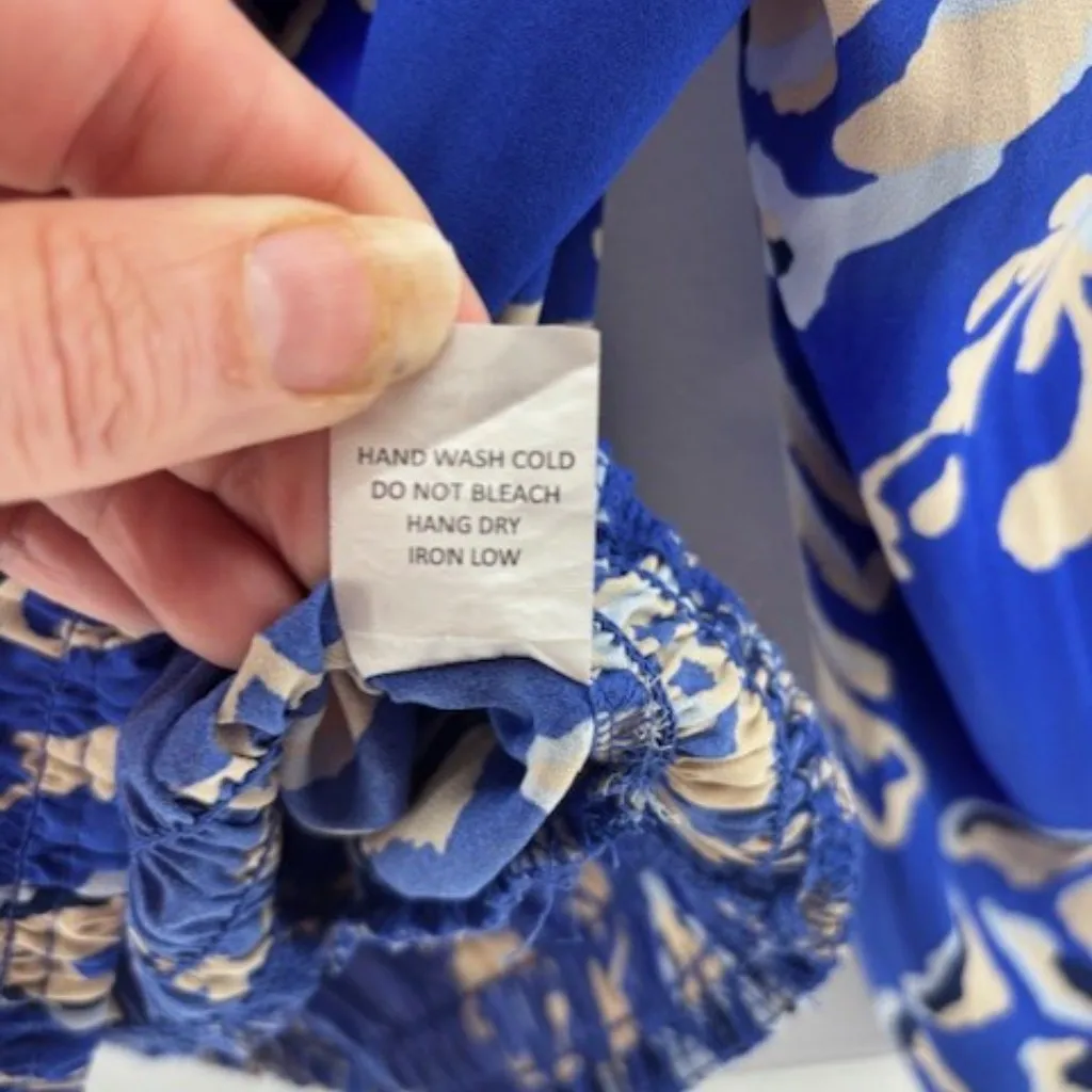 Sienna Sky Top M Boho Blouse Crop Blue White Floral Elastic Waist Festival Flowy - Image 8