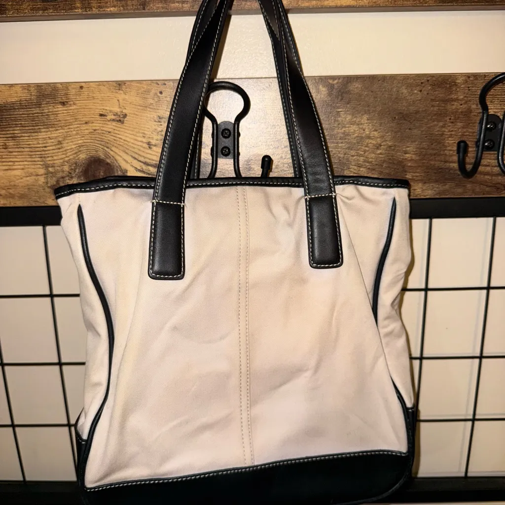 Vintage Coach Leather & Nylon Bag 7776 11x9” Black & Light Tan‎ V - Image 5