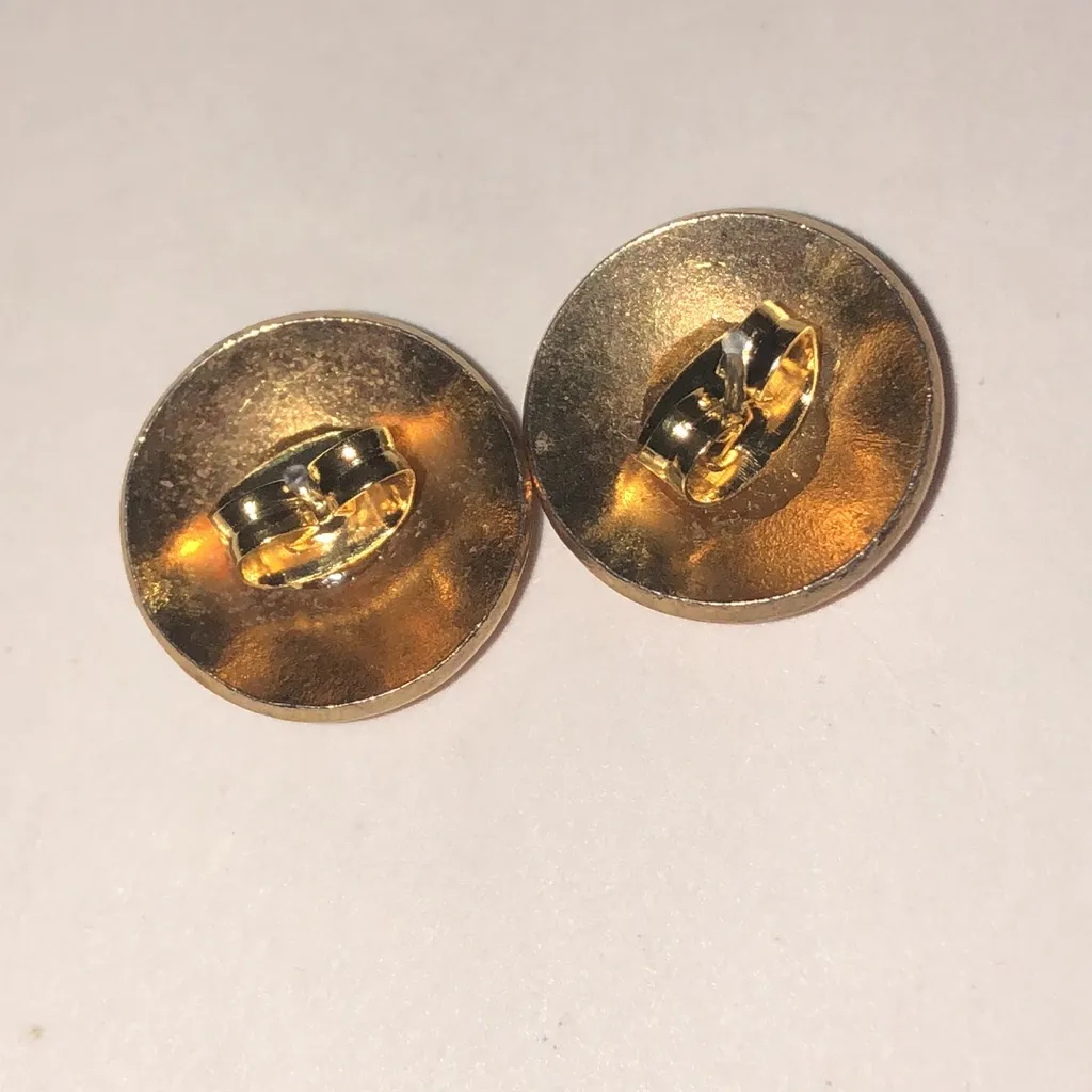 Floral Enamel Cloisonné Vintage Button Earrings Pink - Image 3