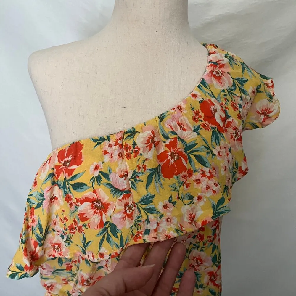 American Eagle One Shoulder Floral Womens Top Sz Large Yellow Cottage Core Fairy - Image 2