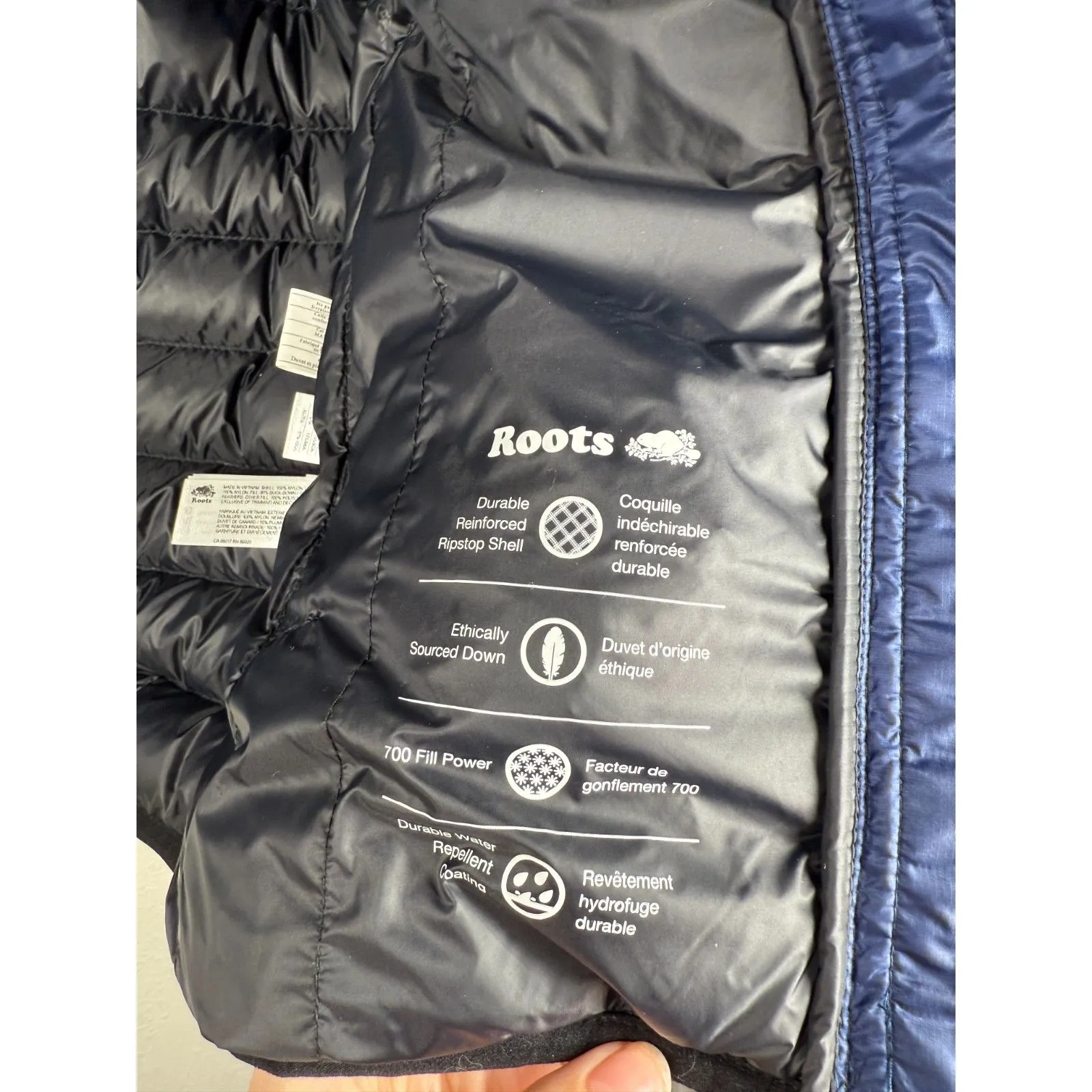 Roots Canada Womens Blue 700 Fill Down Puffer Coat Sz XS Warm Cozy Full Zip - Image 5