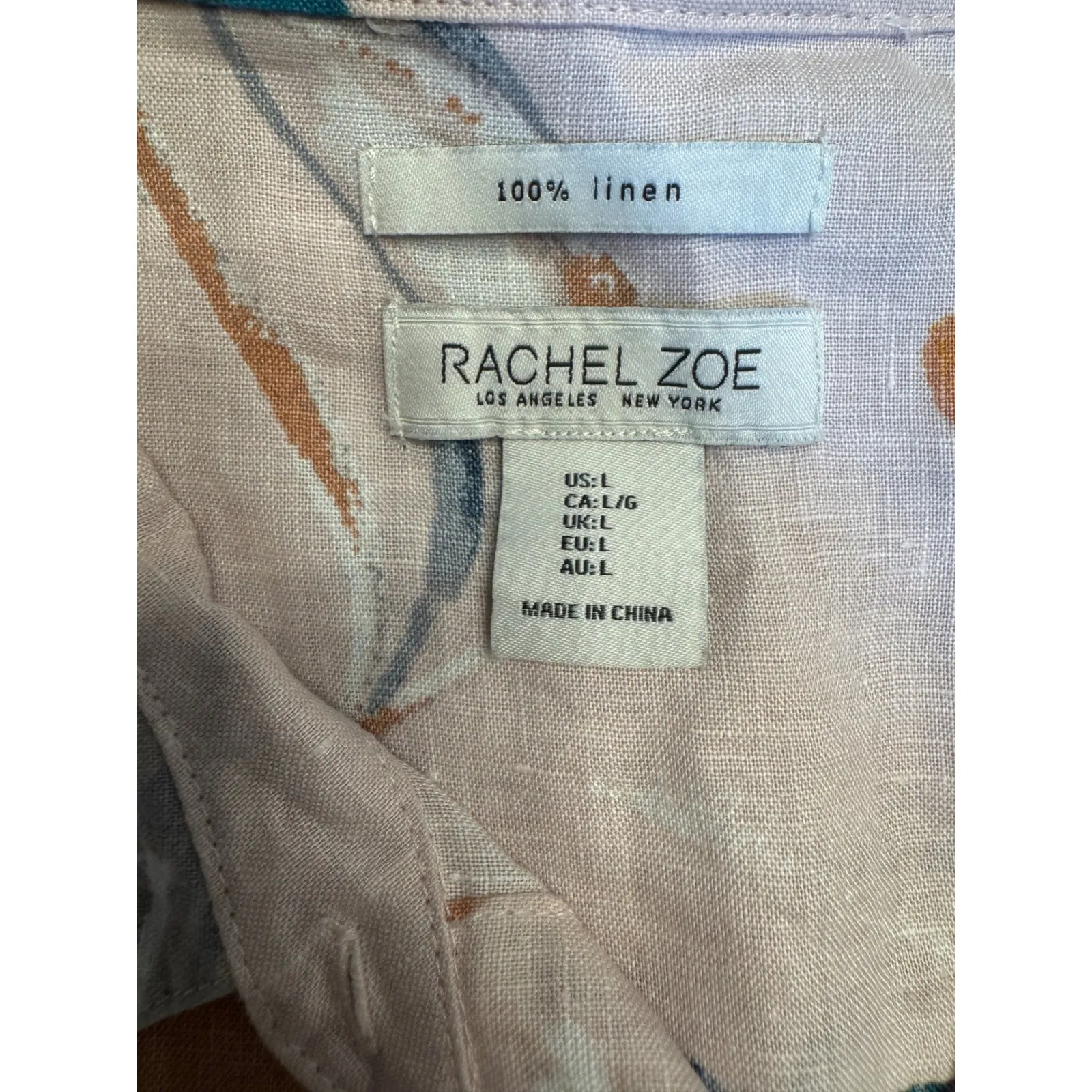 Rachel Zoe Linen Floral Print Button Down Shirt Dress, Size L - Image 3