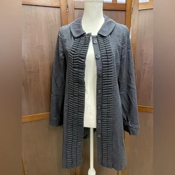 Hale Bob polka dot blue long ruffle front 3/4 jacket sz‎ Small - Image 10