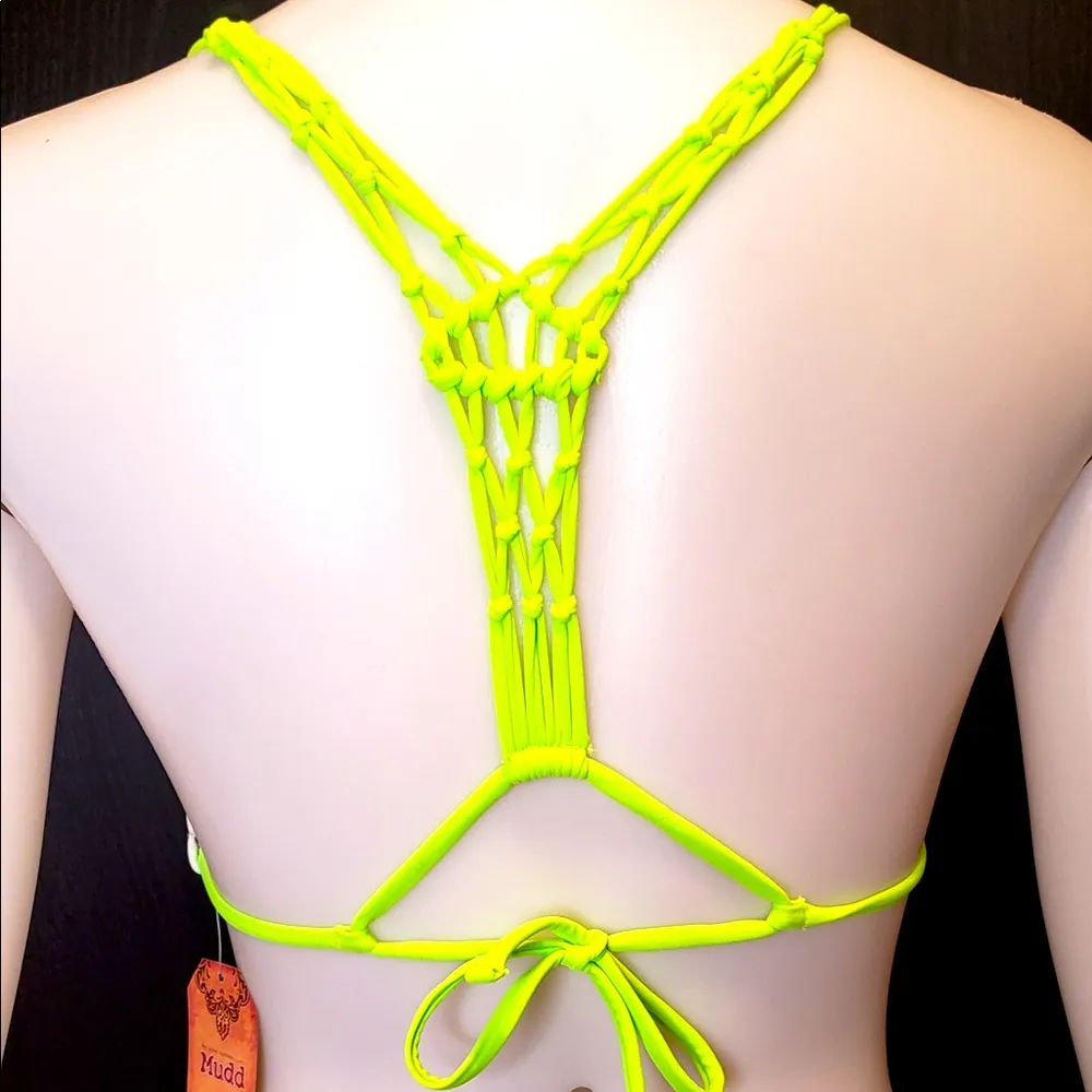Mudd Bikini top Black White Neon Yellow Size S - Image 2