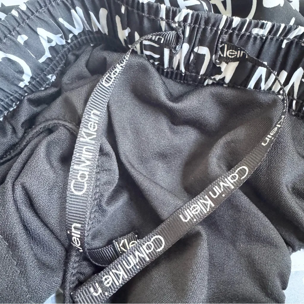 CK Calvin Klein Black White Lined Athletic Running Gym Shorts Spell Out Women M - Image 7