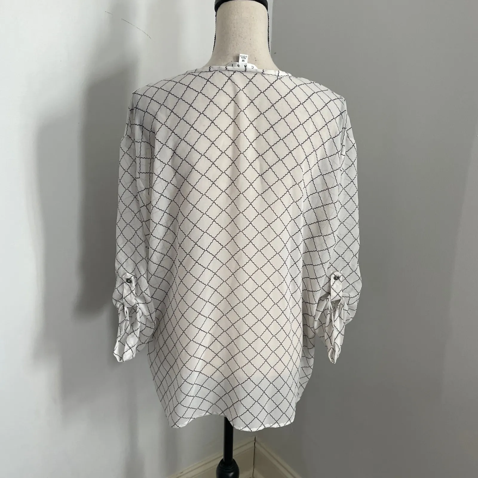 Cabi Lattice Print Button Up Shirt Size Medium White Black Corpcore Officewear‎ - Image 5
