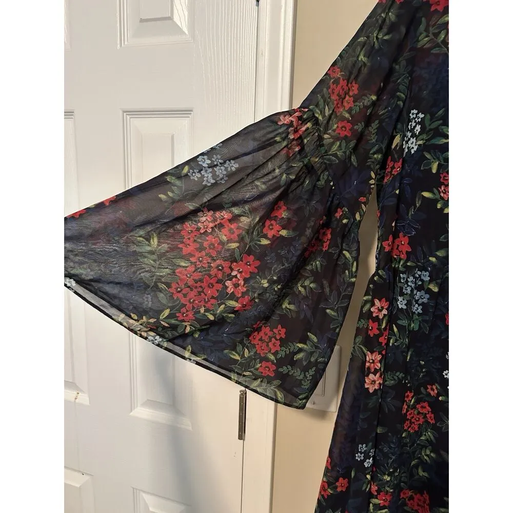 Lauren Ralph Lauren Floral Dress LRL Navy Red Babydoll 2 Pc Bell Sleeve sz 12 - Image 5