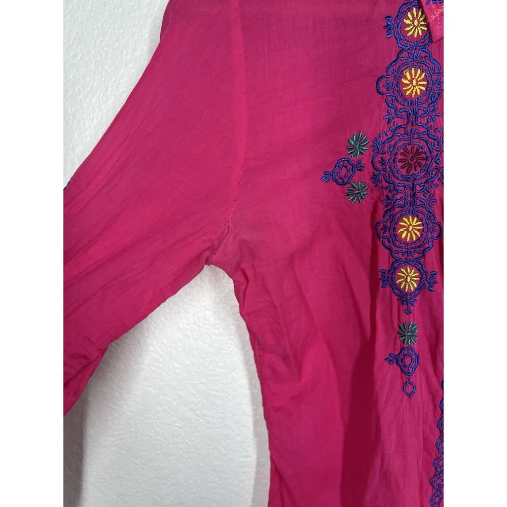 Johnny Was 3J Workshop Embroidered Button Front Shirt Small Pink - Image 4