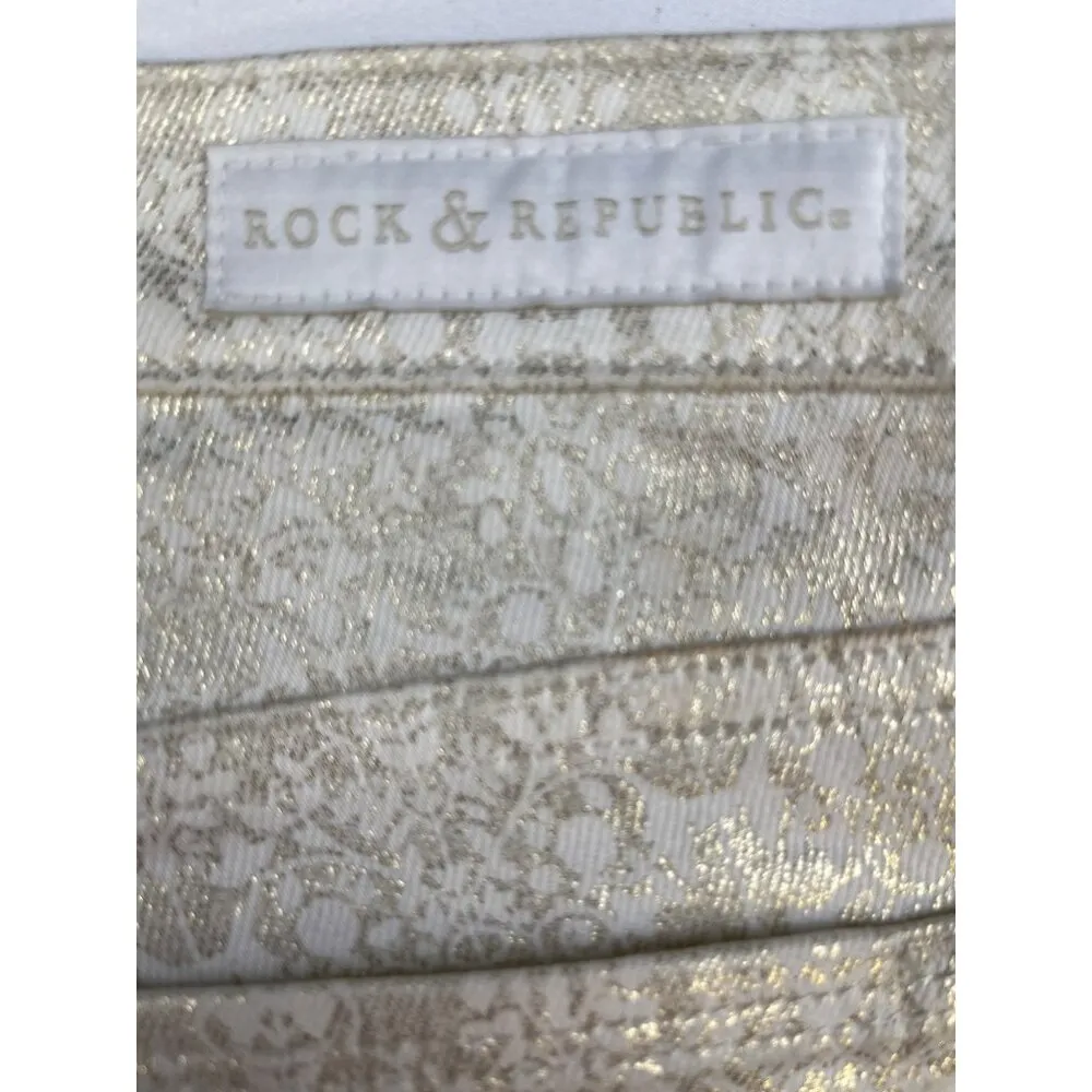 Rock & Republic Women White & Gold Jeans Straight Size 10 (34x26) SKU 4602 - Image 4
