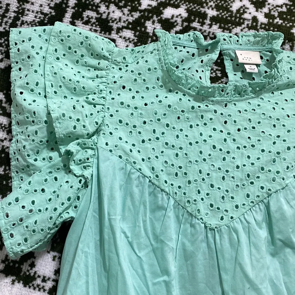 Green Eyelet Flutter Sleeve Top - Image 3