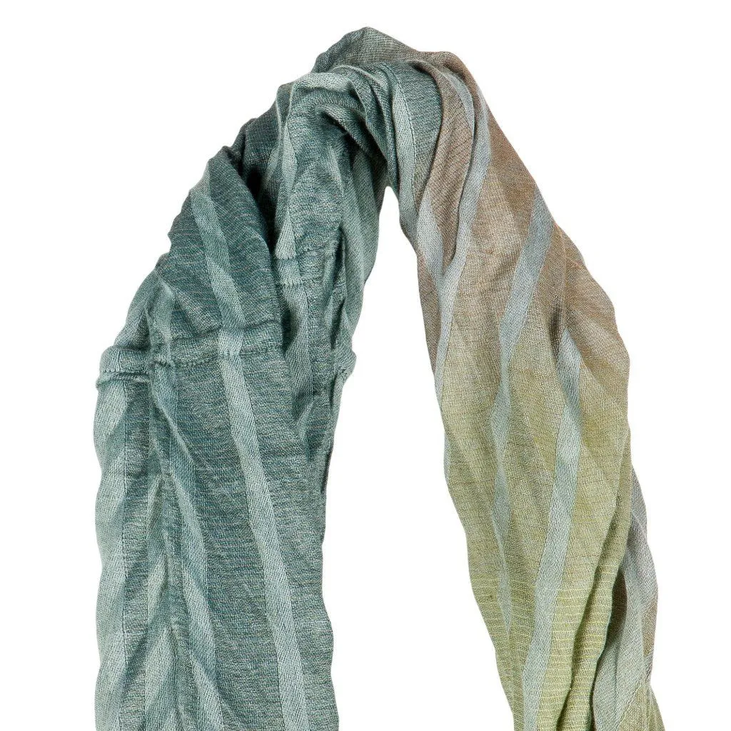 Infinity Scarf Aqua Lime Green Striped Wide Textured Folds Ombre Long Brown Blue - Image 4