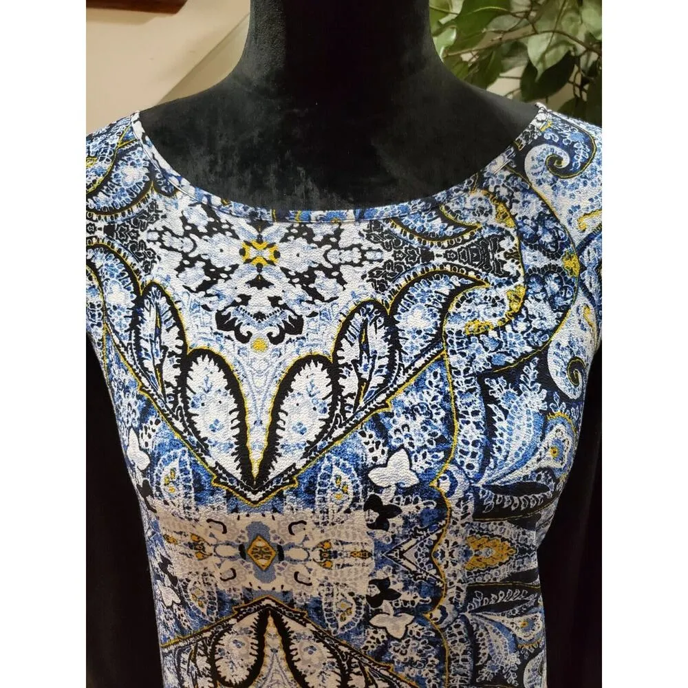 Jones New York Women Blue Paisley Polyester Round Neck Long Sleeve Top Shirt XL - Image 3