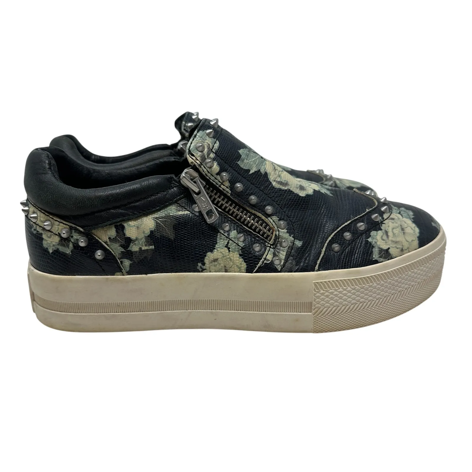 Ash Jasmin Platform Sneakers Leather Floral Studded Black Blue Size 38 US 7.5 8 - Image 7