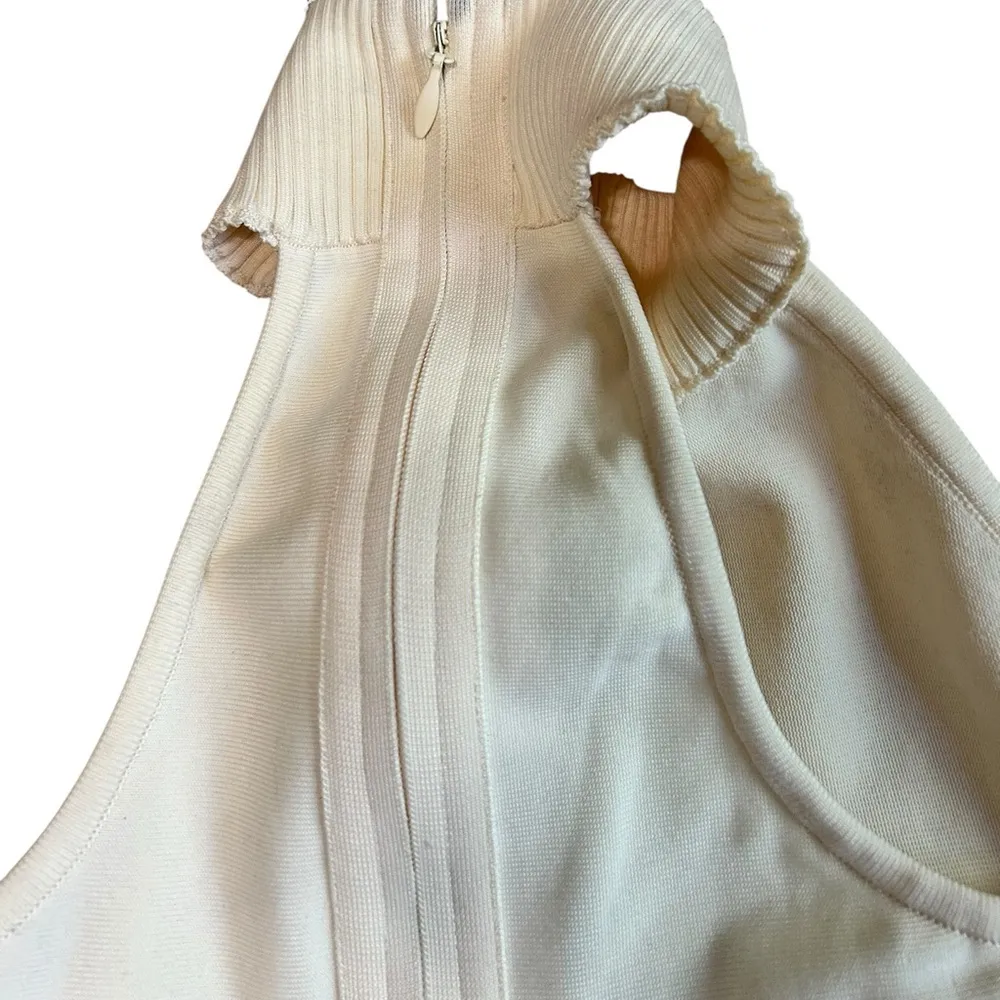 Herve By Herve Leger Halter Turtleneck Cutout Mini Dress vanilla size Large - Image 8