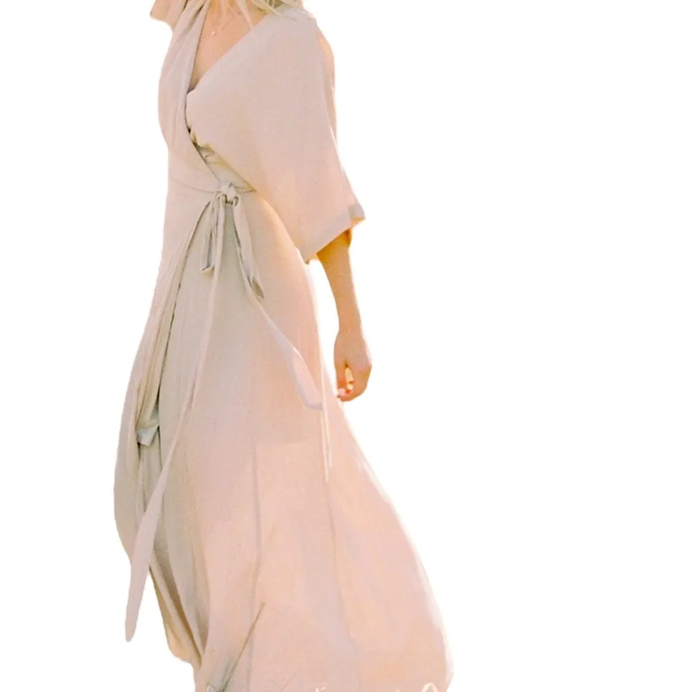 In Loom Neutral Beige Wrap Lined 3 Quarter Sleeve Flowy Maxi Dress Womens Small - Image 6