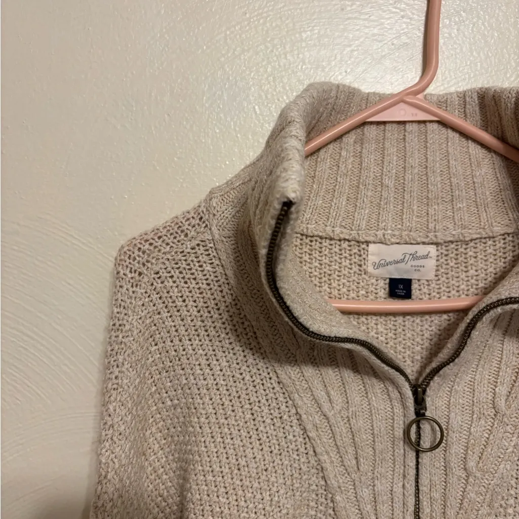 🧶 Universal Thread 1X Chunky Knit Half-Zip Sweater — Oatmeal Beige - Image 6