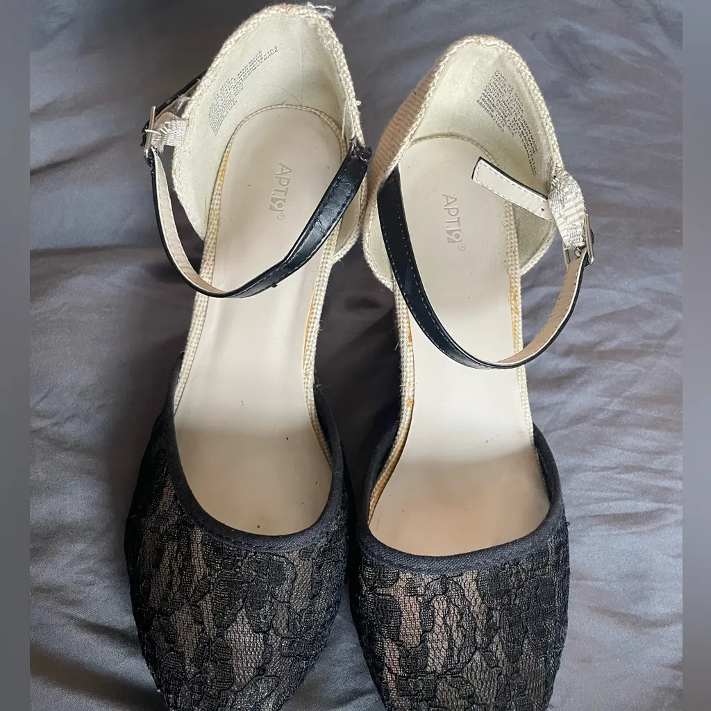 Apt. 9 Black Lace Closed Toe Platform Espadrille Wedge Sandals | EUC Size 8.5 - Image 2
