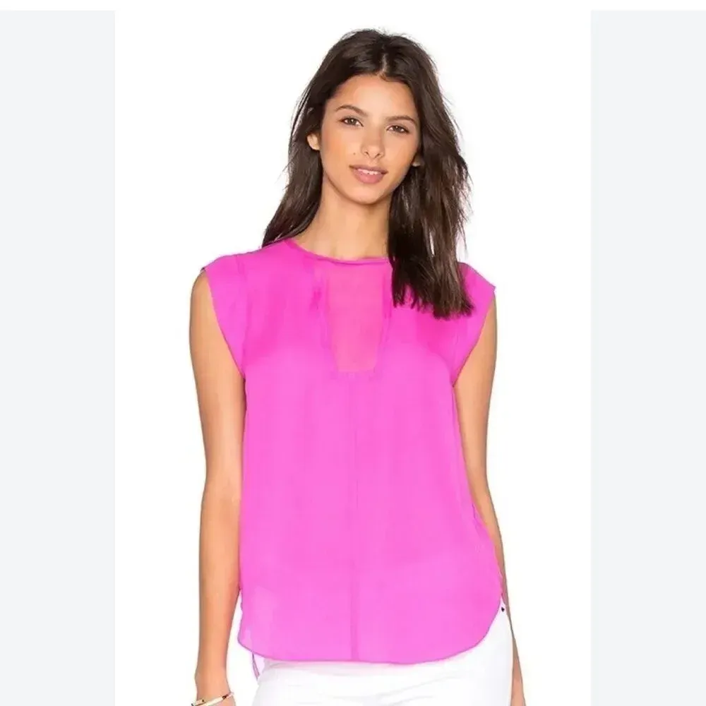 REBECCA TAYLOR Charlie‎ Top 100% Silk Fuschia Barbiecore Size 2 - Image 7