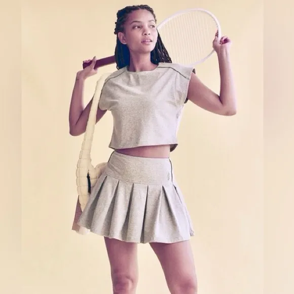 NEW SET! Free People Movement HOME BASE Cap-Sleeve Top Skirt Set GRAY Size SMALL - Image 14