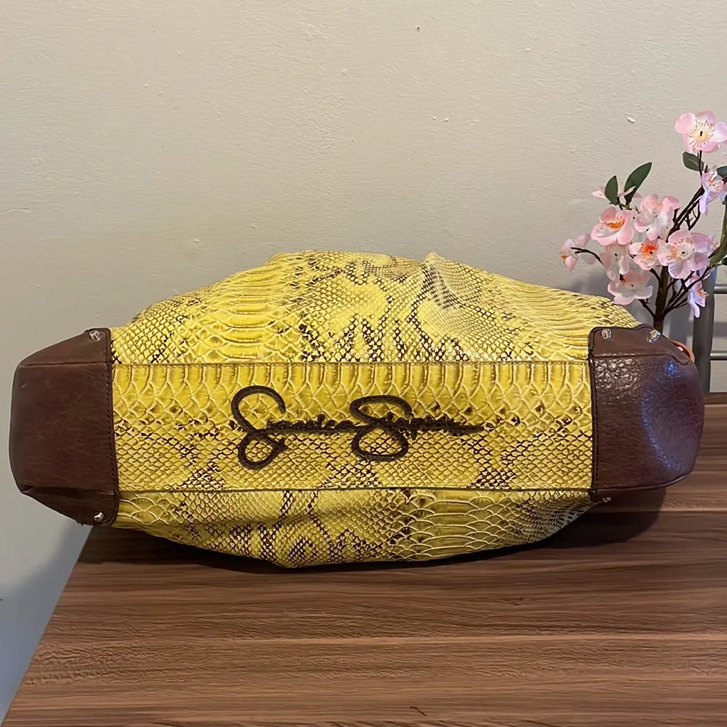 JESSICA SIMPSON Snake Print Hobo Faux Python Handbag, Yellow & Brown - Image 3