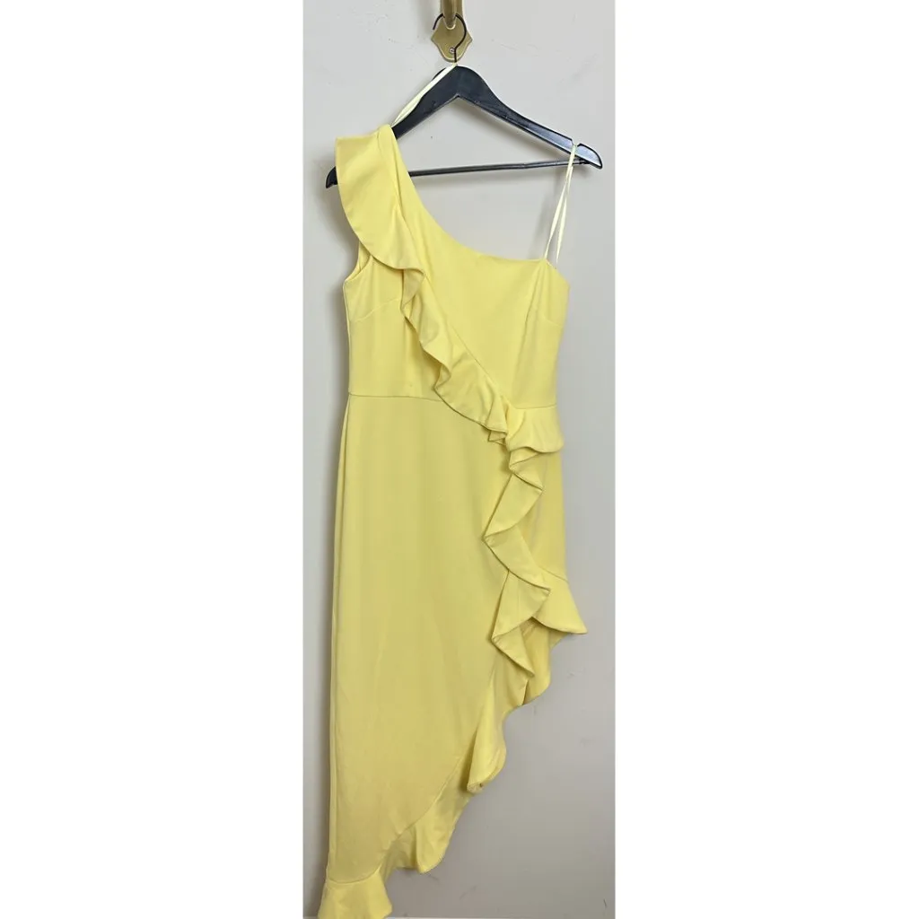 BETSY & ADAM Ruffle One-Shoulder Cocktail Dress in Lemon Size US 12 - Image 4