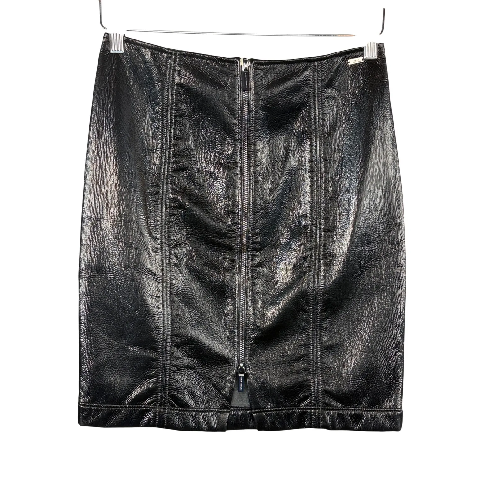 Armani Exchange Black Patent Vinyl High Waisted Zip Front Mini Skirt Size 4 NWT - Image 4