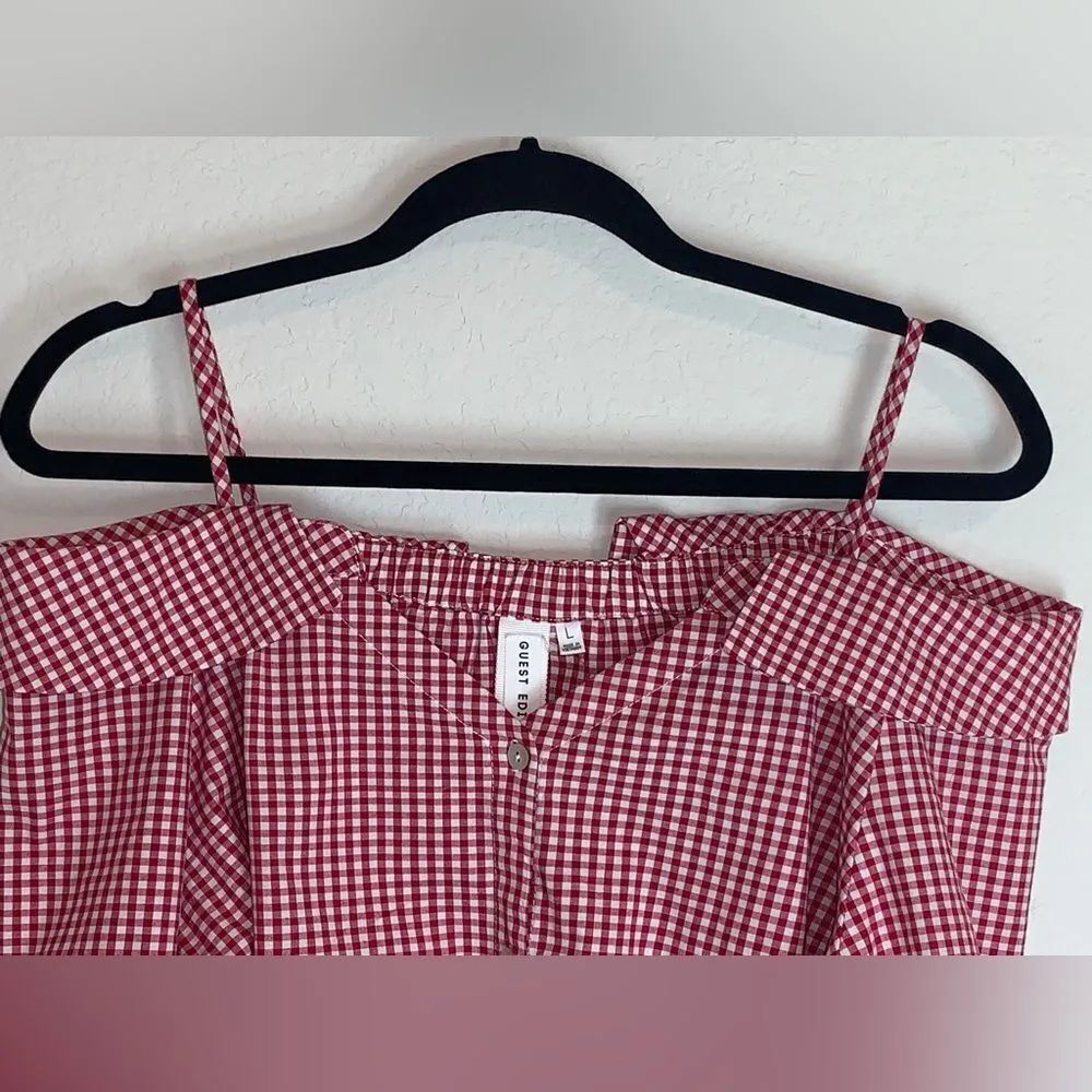 Guest Editor: Beautiful red and white gingham Blouse Size L - Image 4