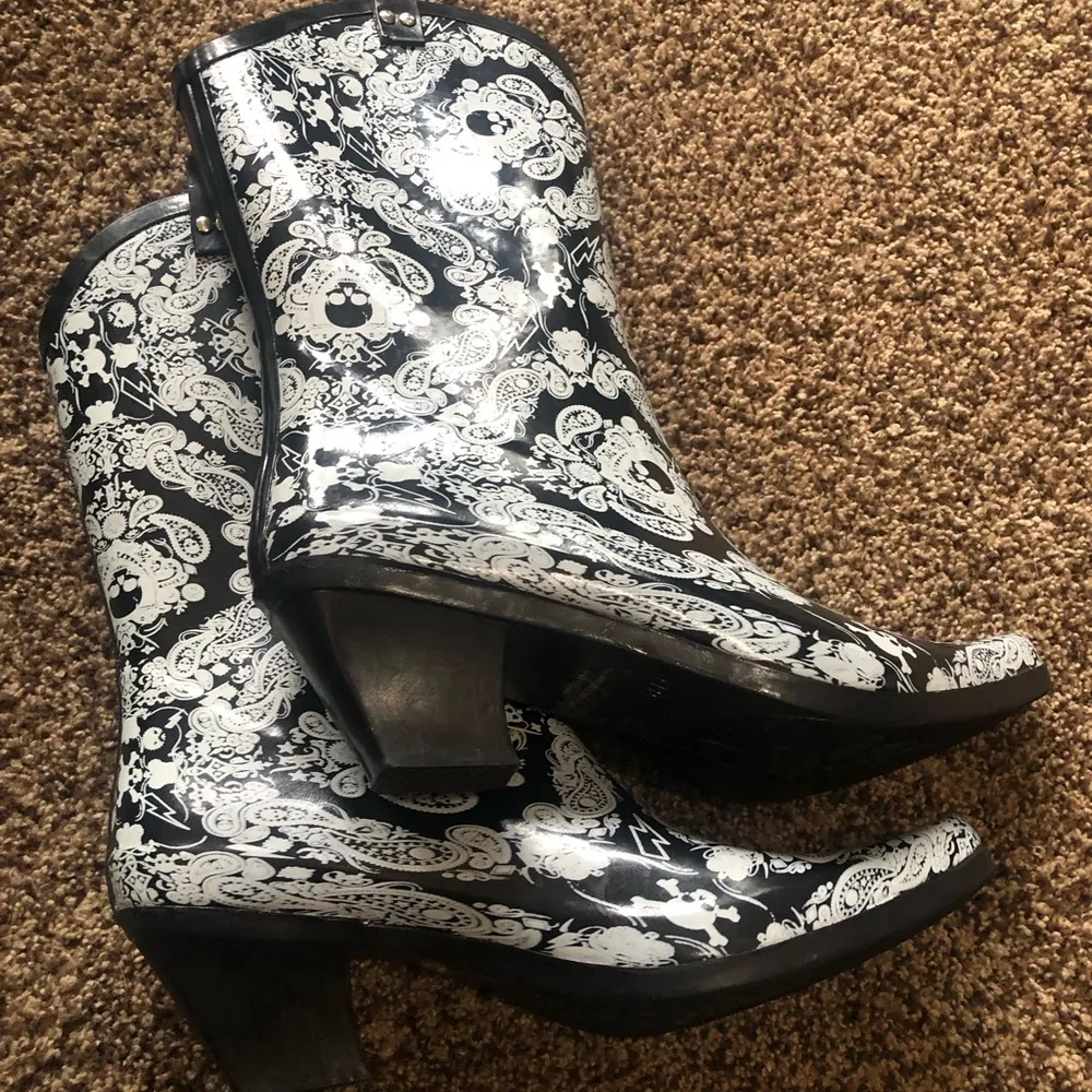 Sweet Beauty Skull Rain Boot Pull on Cowboy Boot Size 11 Black - Image 6