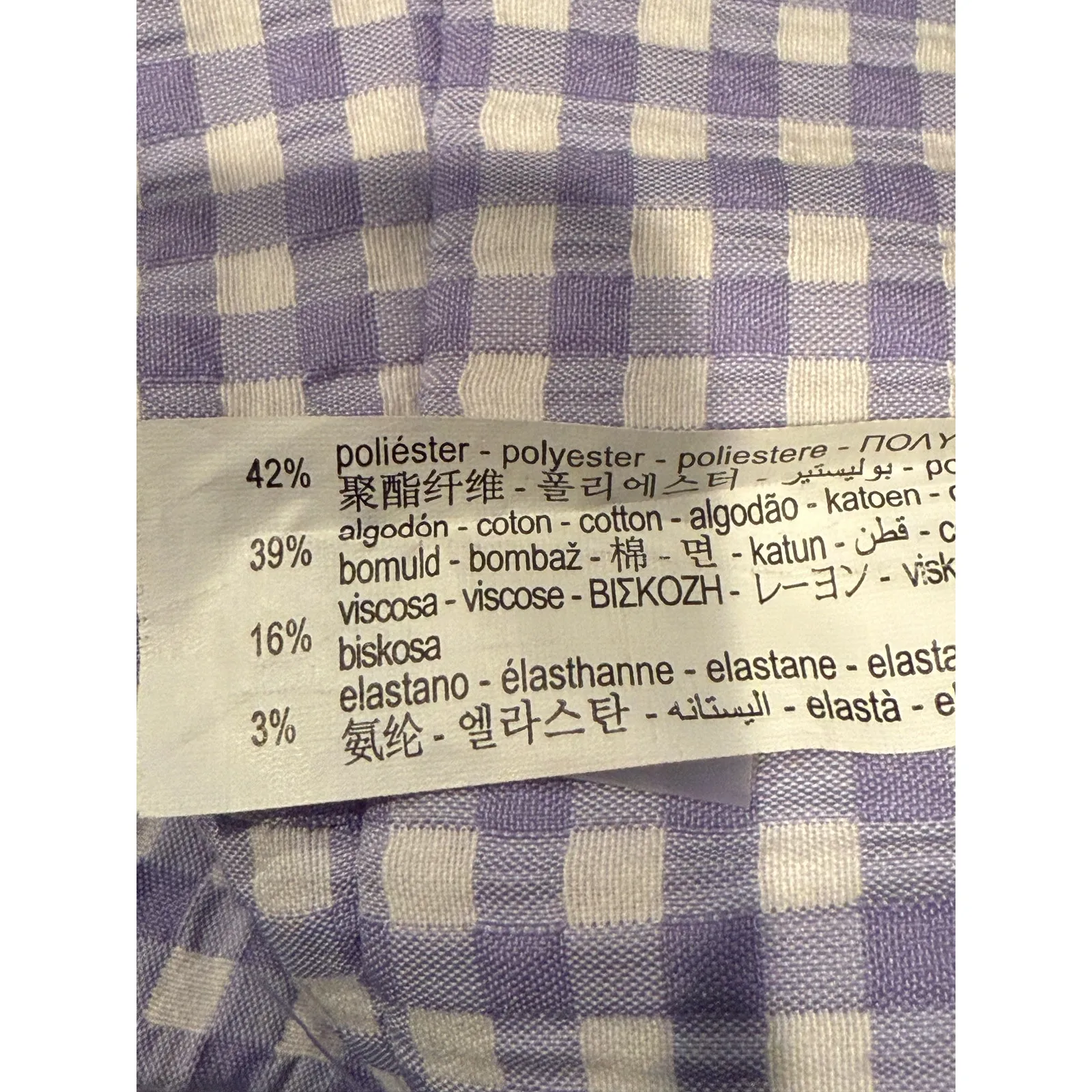 Zara Checkered High Rise Straight Leg Stretch Ankle Dress Pants L Purple White - Image 9