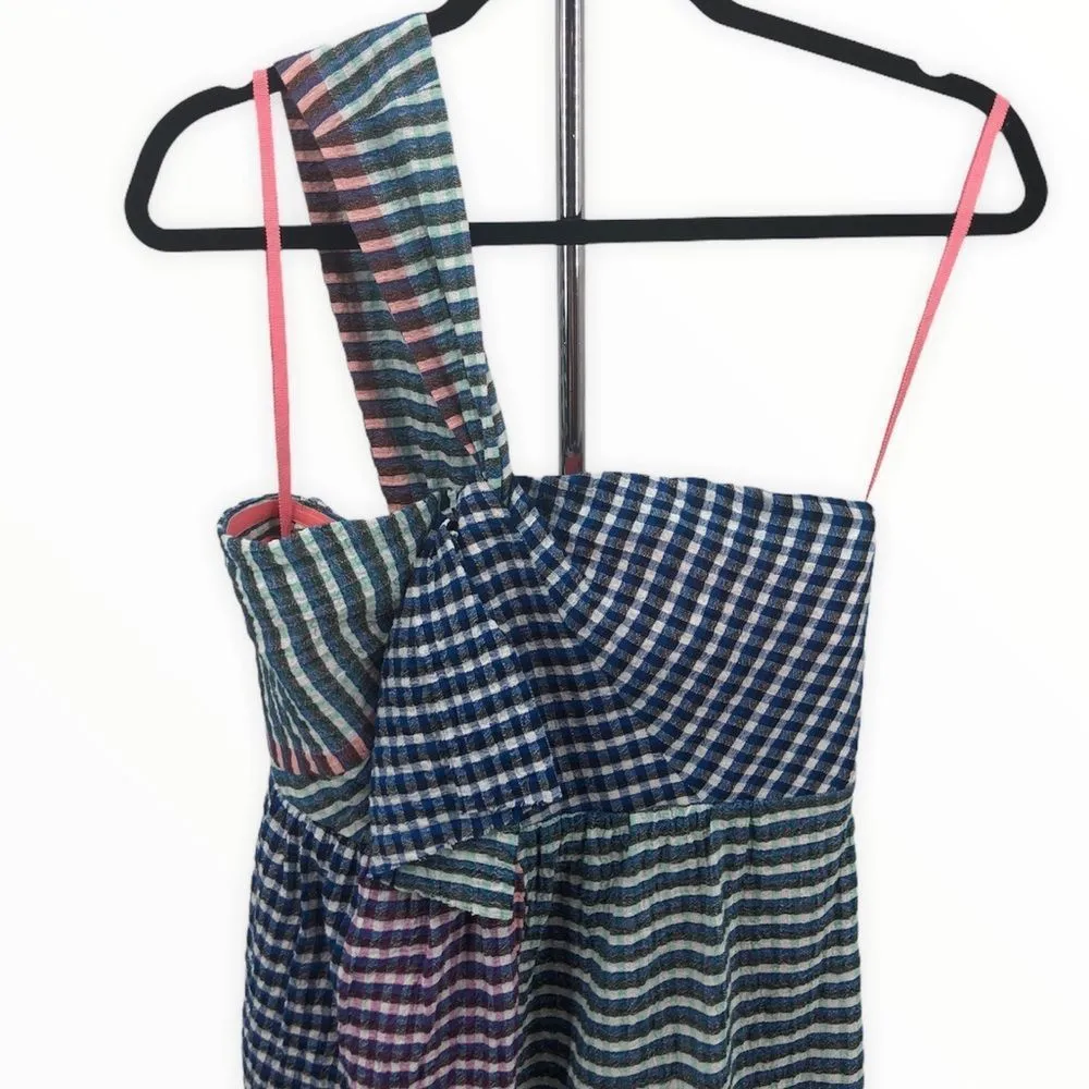 Maeve Waverly One Shoulder Multicolor Gingham Midi Dress size 6 - Image 4