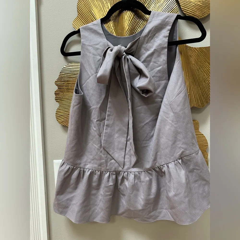 Collection J Crew Dusty Purple Ruffle Sleeveless Wool Top Sz 8 Tie Back Closure - Image 4