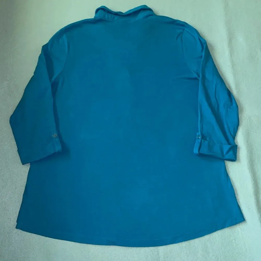 KAREN SCOTT cotton 3/4 button tab sleeves chest pockets collar size XL - Image 2