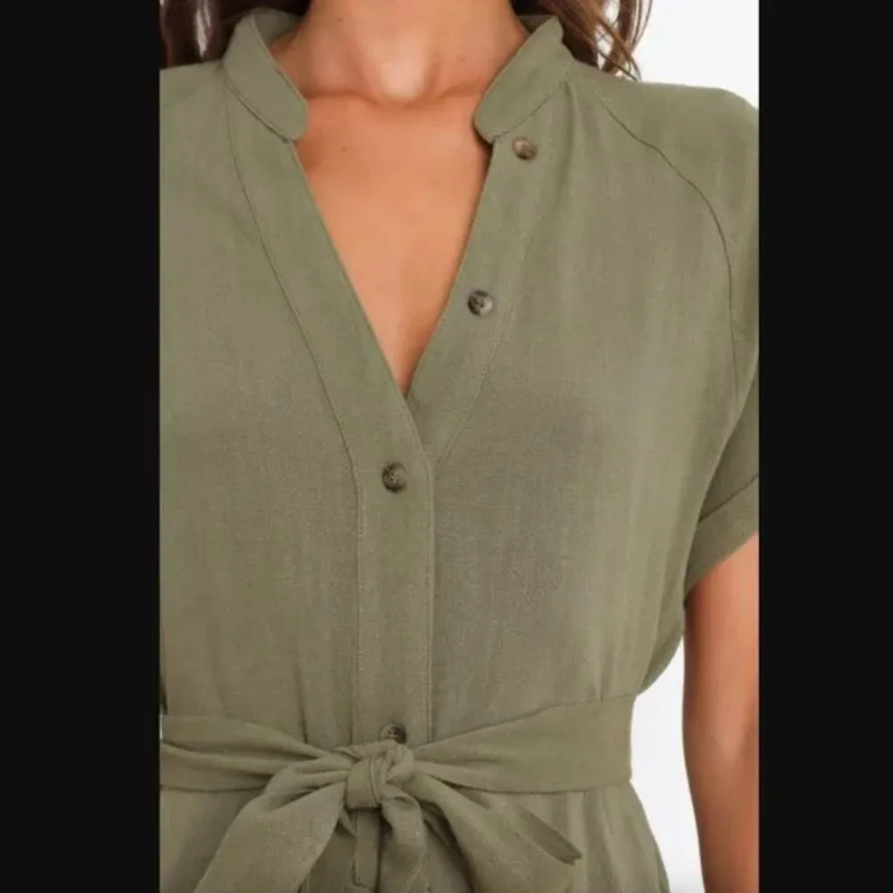 Petal & Pup Maverick Olive Green Belted Linen Cropped Jumpsuit 0 - Image 6