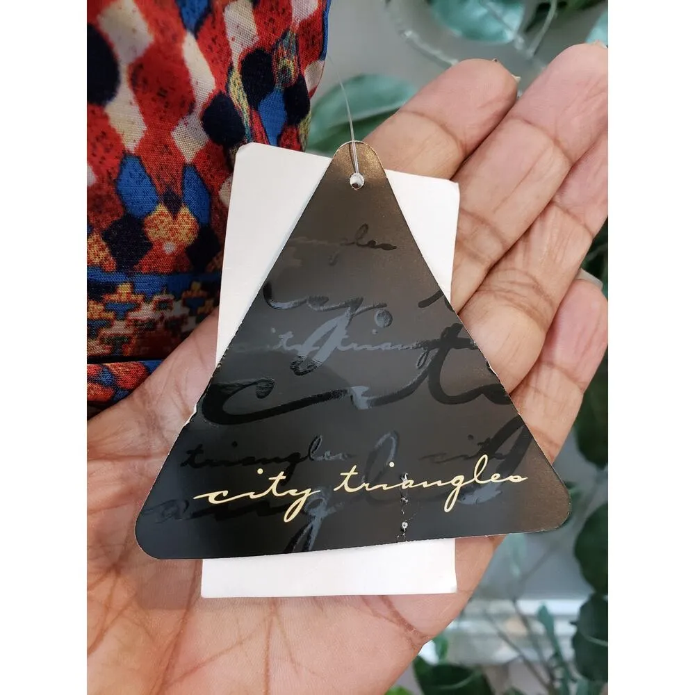 City Triangles Long Maxi Dress Womens Large Blue Pink Geo Print Criss Cross Back - Image 6