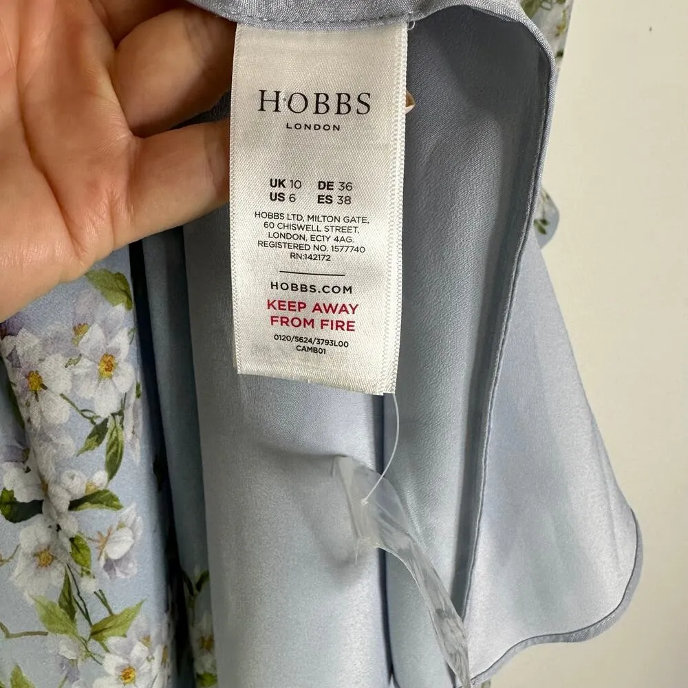Hobbs London Skye Celeste Blue Floral Silk Midi Dress Size 6 - Image 8