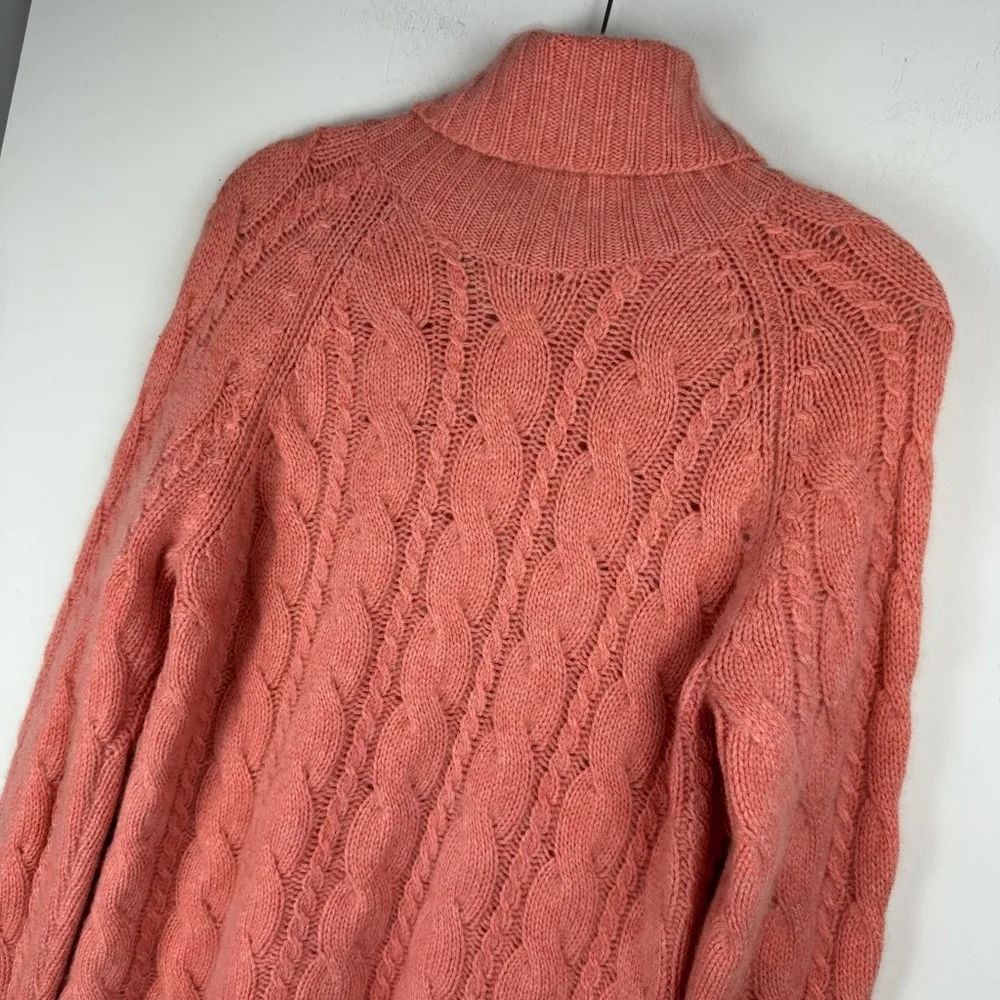 Katherine Kelly Cable Knit Cashmere Sweater Sz Large Turtleneck Peach Pink - Image 12