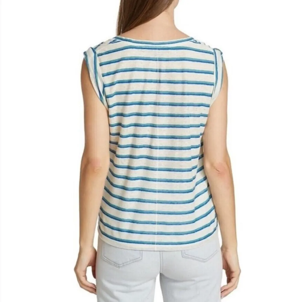 Veronica Beard Arion Striped Linen Muscle Tee Size XL - Image 2