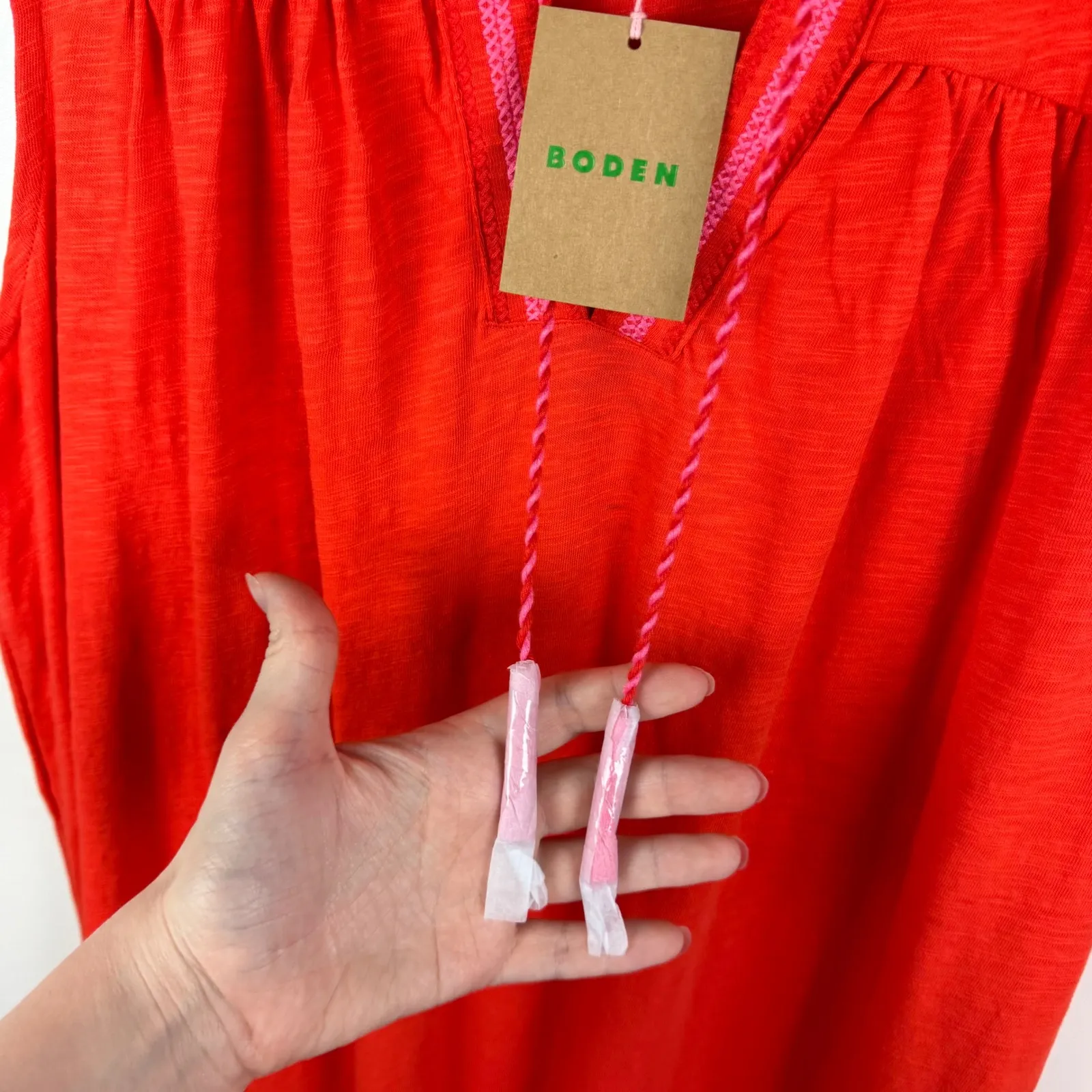 NWT Boden Nadine Notch Cotton Dress Size 20/22 Sleeveless Preppy Resort Vacation Red - Image 3