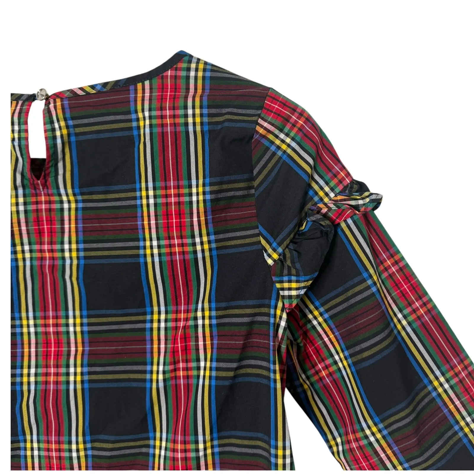 Talbots Tartan Plaid Top‎ Petite Women Size P Ruffle Trim Top Preppy Checkered - Image 6