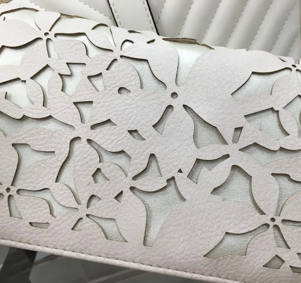 Bebe Blush on Shiny Champagne Crossbody Laser Cut - Image 2