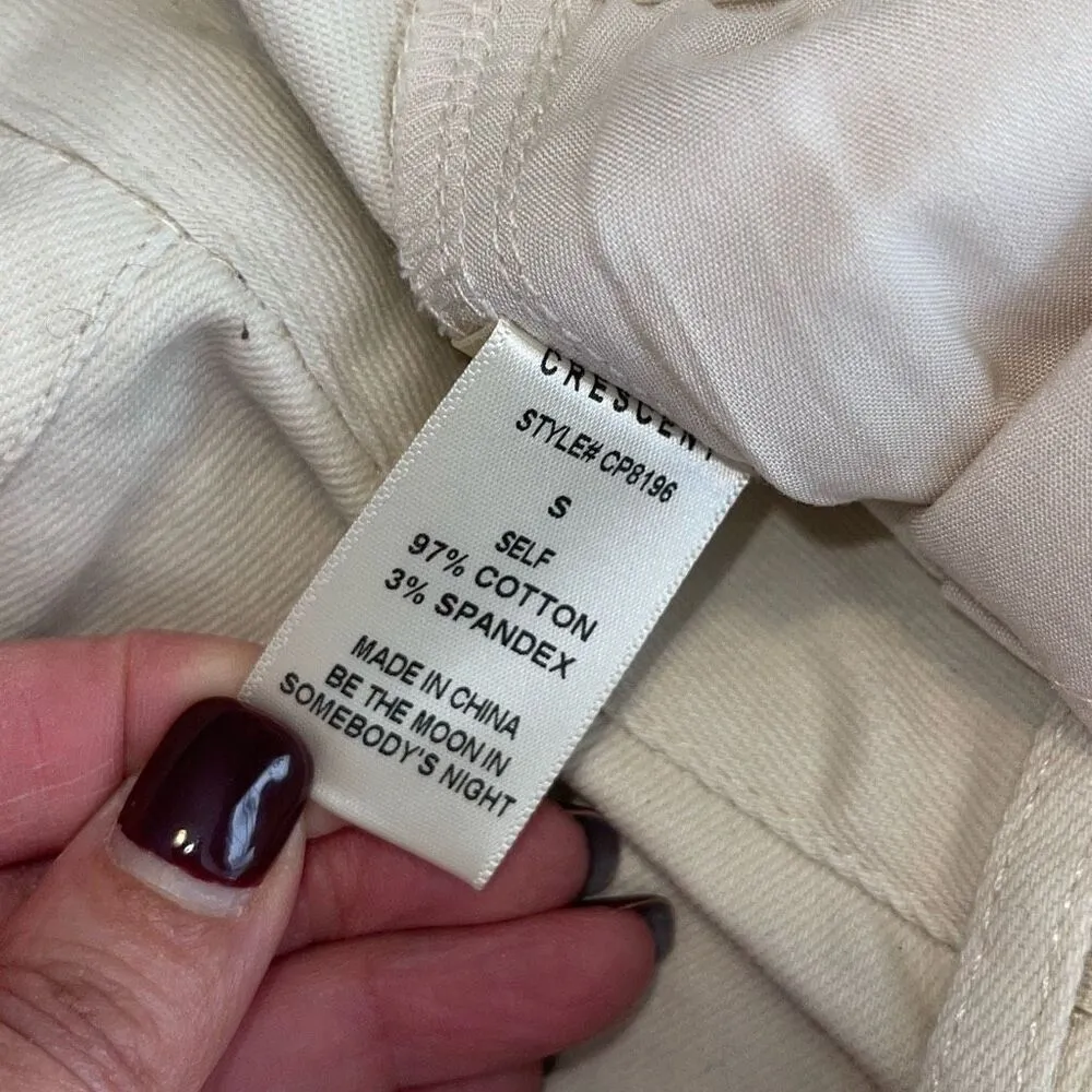 Isalis High Rise Cotton Twill Khaki Pants Block Stitching Pockets Ivory Size Sma - Image 6