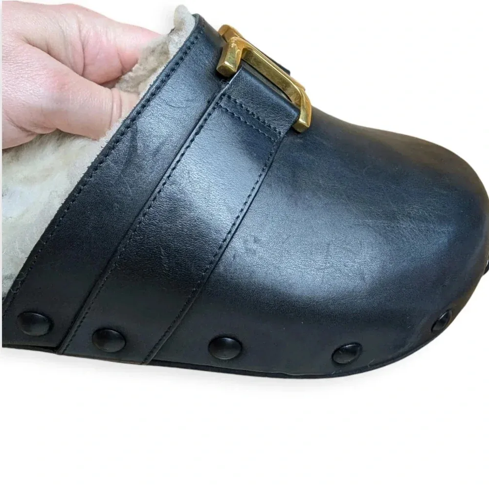 Chloé Marcie Black Leather Shearling Mules Clogs Size 6 NWOB - Image 8