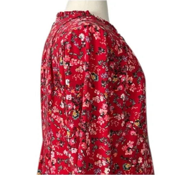 LOFT Plus Dress A-line Long Sleeve Ruffle Button Neck Red Floral Women’s Size 18 - Image 9