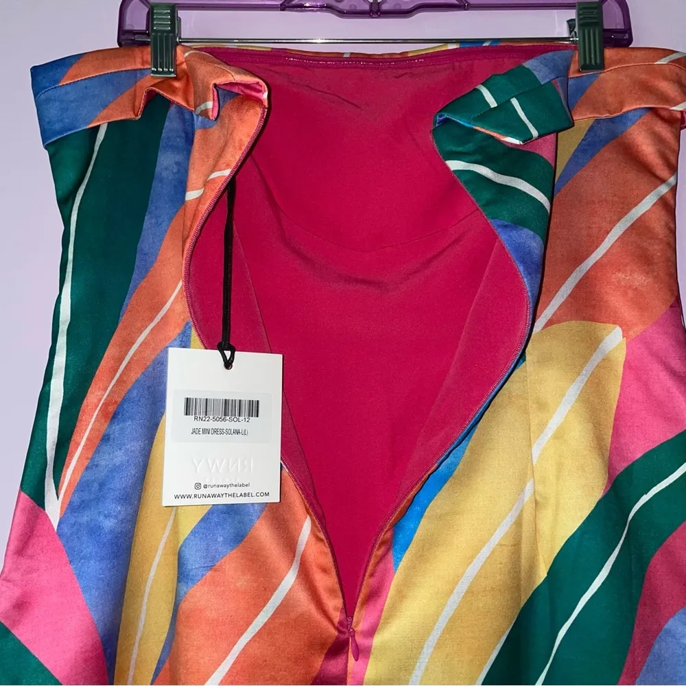 RUNAWAY Size L Jade Mini Dress Solana Strapless Rainbow Pink Size L - Image 7