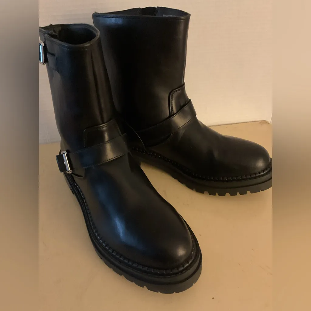 Steve Madden women black leather biker moto Boots size 11 - Image 5