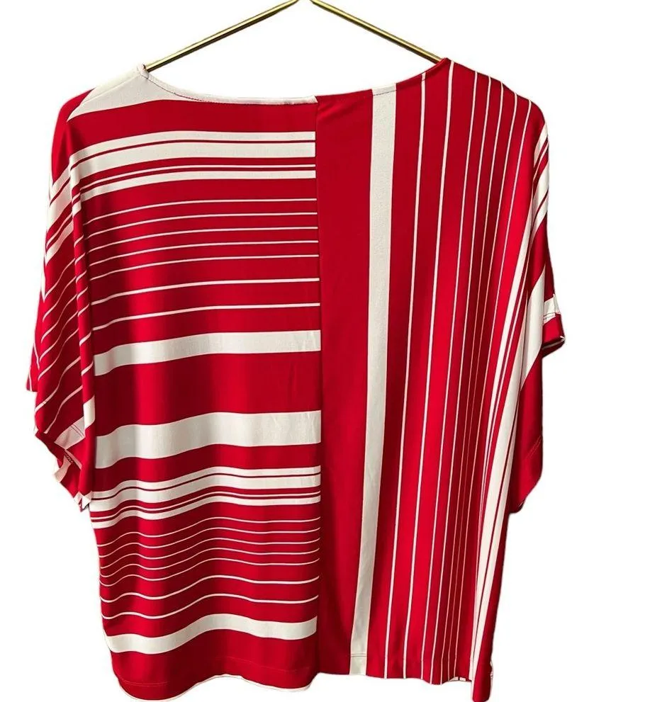 Chico’s Striped Variety East West Top Red White Oversized Short Sleeve US Small - Image 3
