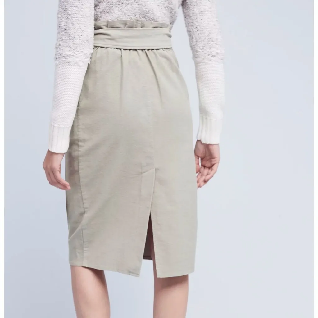 Anthropologie Felisa Paperbag Waisted Moss Green Pencil Skirt Faux Wrap Maeve M - Image 7