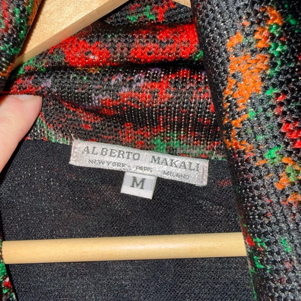 alberto makali Red Black Green Zig Zag Wool Blend Open Cardigan Medium - Image 3